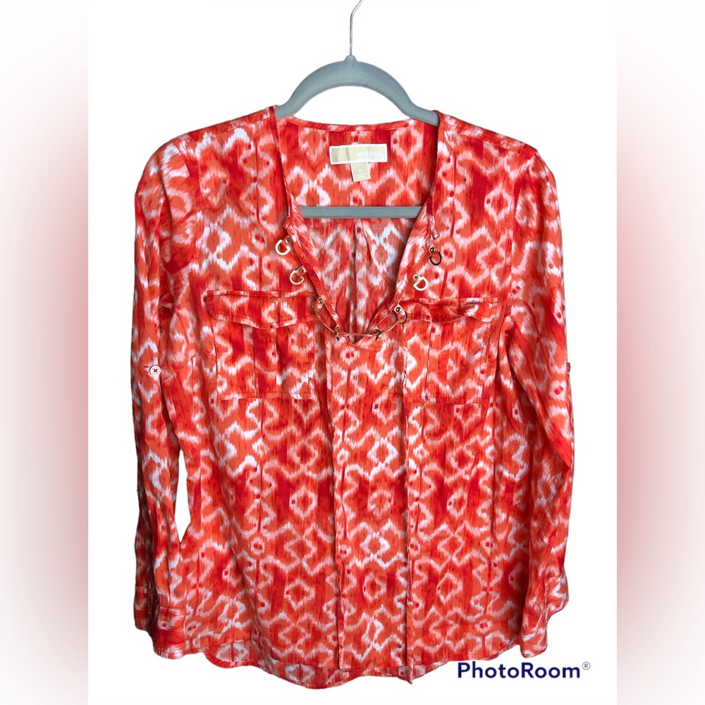 Michael Kors orange tie dye long sleeve shirt with lace up and gold hardware
